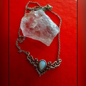 Silver Opalite glass drop design necklace